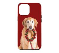 Custodia per iPhone 12 Pro Max Corona d'Avvento natalizia per cani Golden Retriever