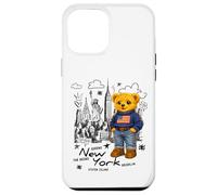 Custodia per iPhone 12 Pro Max Cute American Teddy Bear Sketch Drawing, New York Teddy Bear