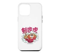 Custodia per iPhone 12 Pro Max Cute Chubby Tiger Ramen Noodle Bowl Japanese Foodie Lover