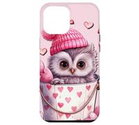 Custodia per iPhone 12 Pro Max Cute Owl Baby In Valentines Basket Pink Heart Pattern