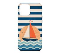 Custodia per iPhone 12 Pro Max Design a strisce nautiche in barca a vela verso il tramonto