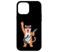 Custodia per iPhone 12 Pro Max Divertente cartone animato Tiger Rock Music Guitar Player Design