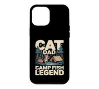 Custodia per iPhone 12 Pro Max Divertente scena da campeggio di Cat Dad Camp Fish Legend
