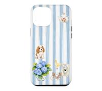 Custodia per iPhone 12 Pro Max Estetica Cottagecore Cavalier Ortensia A Righe Blu