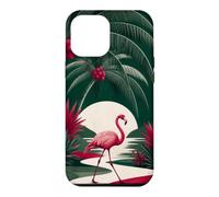 Custodia per iPhone 12 Pro Max Fenicottero che cammina sotto le palme ad arco