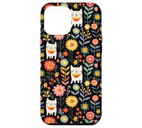 Custodia per iPhone 12 Pro Max Folk Cat Art Floral Midnight Boho Nero Pattern