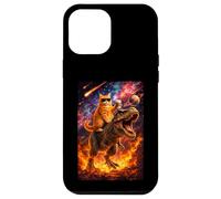 Custodia per iPhone 12 Pro Max Funny Coffee Orange Cat Riding T-Rex in Cosmic Galaxy UFO