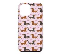 Custodia per iPhone 12 Pro Max Funny Womens Girls Pink Black & Tan Dachshund Lover Pattern