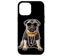 Custodia per iPhone 12 Pro Max Gangster Pug Hip Hop Cane con occhiali da sole e catena d'oro