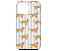 Custodia per iPhone 12 Pro Max Golden Retriever Fiocco Rosa Coquette Blu Stripe Soft Girl