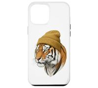 Custodia per iPhone 12 Pro Max Hipster Tigre in Giallo Beanie Animal Art