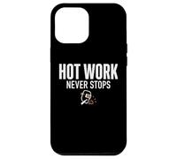 Custodia per iPhone 12 Pro Max Hot Work Never Stops Welder Welding Blue Collar Job Work