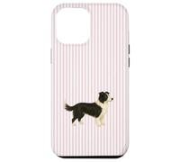 Custodia per iPhone 12 Pro Max Illustrazione a righe rosa Border Collie carino per cane mamma