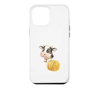 Custodia per iPhone 12 Pro Max Illustrazione Mucca Carina con Balla di Fieno Rotonda