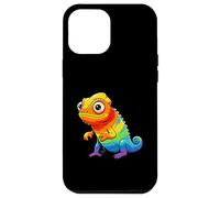 Custodia per iPhone 12 Pro Max Kawaii arcobaleno camaleonte carino colorato lucertola rettile arte