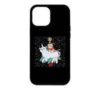 Custodia per iPhone 12 Pro Max Kitten Riding Cat Merry Christmas Cappello di Babbo Natale Meowy Xmas
