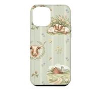Custodia per iPhone 12 Pro Max Longhorn - Acquerello con prato e mucca, uccellino, fattoria, floreale