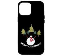 Custodia per iPhone 12 Pro Max Merry Christmas Pupazzo di neve e alberi di pino