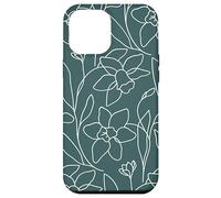 Custodia per iPhone 12 Pro Max Modern Line Art Poppy Flower Leaves Boho Dark Green