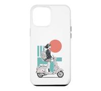 Custodia per iPhone 12 Pro Max Monopattino in stile anime per ragazze Red Sun Teal Retro Ride Art