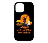 Custodia per iPhone 12 Pro Max My Westie Rides Shotgun Dog Witch Funny Halloween Costume