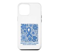 Custodia per iPhone 12 Pro Max Nastro blu floreale "Nobody Fights Alone" del guerriero del cancro al colon