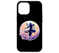 Custodia per iPhone 12 Pro Max Ninja Silhouette Moonlight Cherry Blossoms Giapponese Samurai