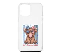 Custodia per iPhone 12 Pro Max Occhiali da sole Patriotic Highland Cow Pink Bubble
