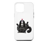 Custodia per iPhone 12 Pro Max Opera d'arte con gatto nero a forma di cuore con zampe, carino, felino, amore, amanti degli animali