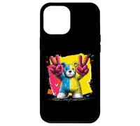 Custodia per iPhone 12 Pro Max Orsacchiotto con scritta "Double Peace Graffiti" Pop Graphic Art Sign Animal
