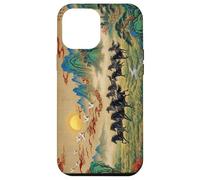 Custodia per iPhone 12 Pro Max Paesaggio cinese vintage cavalli neri arte Feng Shui