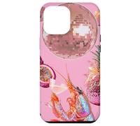 Custodia per iPhone 12 Pro Max Pink Preppy Disco Ball Gamberetti Martini Cocktail Estate Divertente