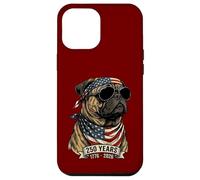 Custodia per iPhone 12 Pro Max Pug Bandiera Americana 250 Anni 1776-2026 Bicentenario USA Cane