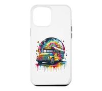 Custodia per iPhone 12 Pro Max Tie Dye School Bus Art Psychedelic Retro Colors Futuristic