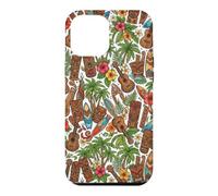 Custodia per iPhone 12 Pro Max Ukulele Tiki hawaiano con fiori di ibisco e palma