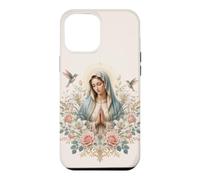 Custodia per iPhone 12 Pro Max Vergine Maria Floreale Preghiera Arte con Gigli e Colibrì