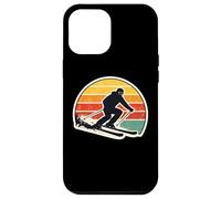 Custodia per iPhone 12 Pro Max Vintage Tramonto Sciatore Silhouette Retro Sci Amante Arte