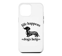 Custodia per iPhone 12 Pro Max Womens Girls Life Happens Dogs Help Black Dachshund Lover