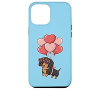 Custodia per iPhone 12 Pro Max Womens Girls Valentines Day Heart Black Tan Dachshund Lover