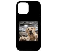 Custodia per iPhone 12 Pro Max Yellow Lab Selfie UFO Divertente labrador giallo Cane Selfie