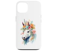 Custodia per iPhone 13 Acquarello etereo Unicorno Floreale Testa Fantasy Art