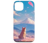 Custodia per iPhone 13 Anime Shiba Inu Sotto albero Sakura con il Monte Fuji
