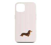 Custodia per iPhone 13 Bassotto a pelo lungo marrone e crema a righe rosa