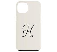 Custodia per iPhone 13 Beige/Vaniglia lettera H iniziale cuore monogramma carino design