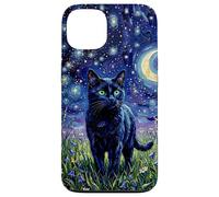 Custodia per iPhone 13 Black Cat Night Glow Stars and Moon Opera d'arte