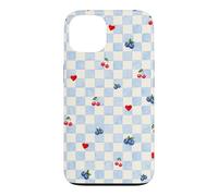 Custodia per iPhone 13 Blu Gingham Cherry Mirtillo Picnic Coquette Estetica