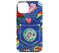 Custodia per iPhone 13 Blue Denim Patch Pattern Bad Luck Babe 90s Design Estetico