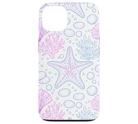 Custodia per iPhone 13 Blue Pink Starfish Shell Coral Ocean Life and Beach Pattern