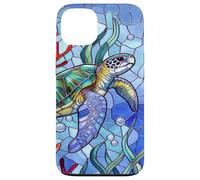 Custodia per iPhone 13 Blue Sea Turtle in Corals Mosaic Art Ocean Theme