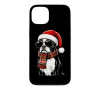 Custodia per iPhone 13 Boston Terrier Dog Bostie Santa Hat Plaid sciarpa occhiali da sole